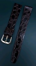 16mm CROCODILE GRAIN CALF LEATHER BROWN WATCH STRAP GOLD BUCKLE, SPRING BARS INC