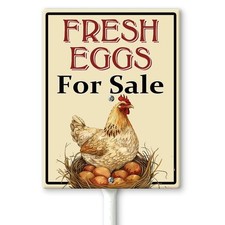 Farm Fresh Eggs For Sale Yard Sign Stakes 8x12 Inch Aluminum Rust Free Chicken