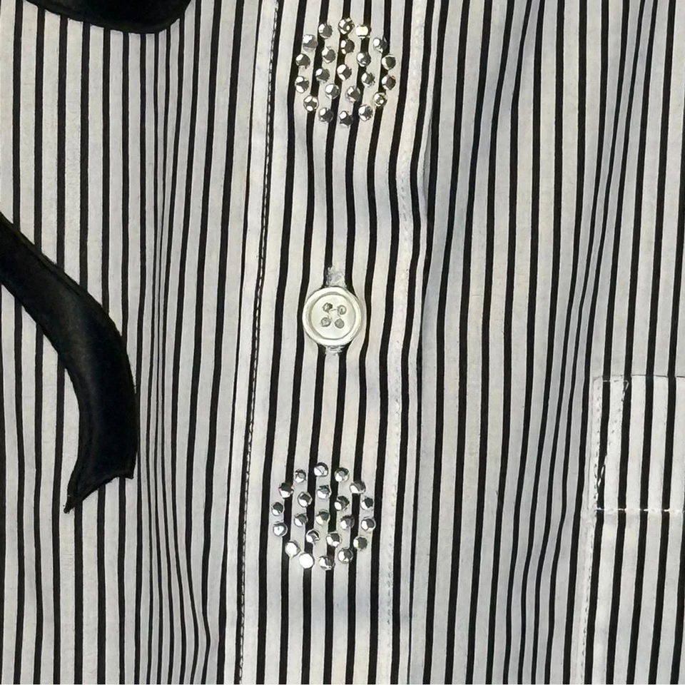 LasOlas Mujer Botón A Rayas Negro con Lazos y Bling Grande Foto 3 de 4