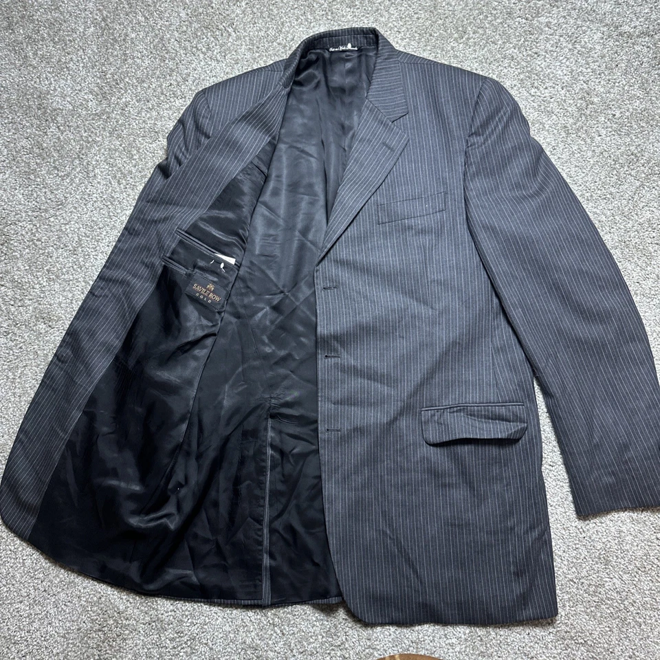 Saville Row Gold Men's Charcoal Wool Suit 44 Jacket 40x35 Pants 2-Piece Striped - Image 4 of 4