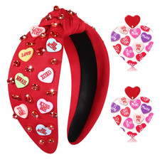 Valentine'S Day Hairband, Red Pink Heart Knotted Headband with XOXO BE MINE Acry