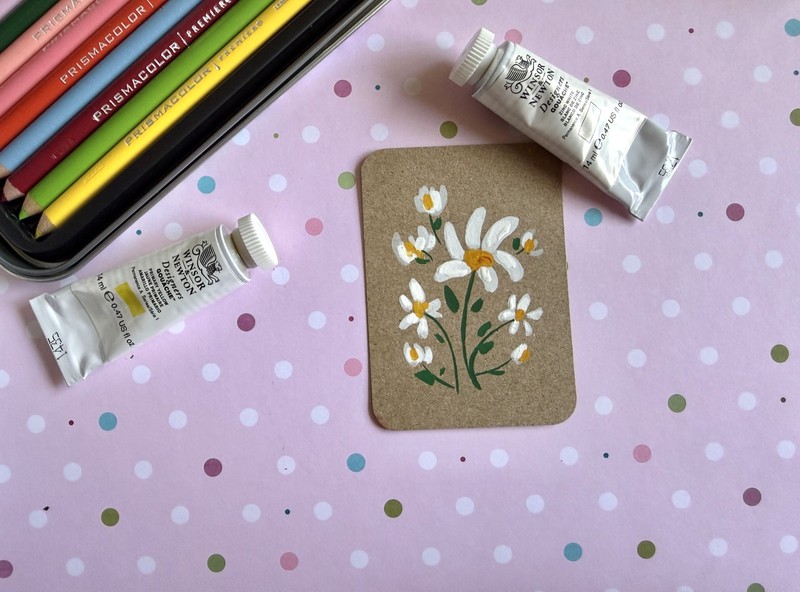 Original Handmade Signed ACEO Watercolor & Gouche flowers OOAK Tiny artwork 