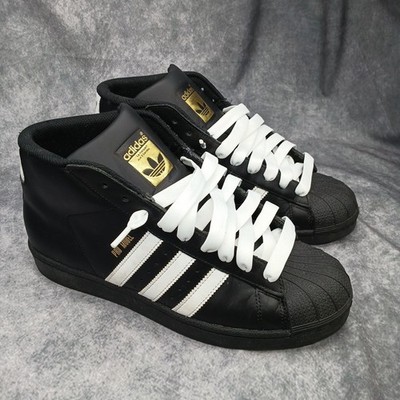 Adidas Pro Model Mens 9.5 High Top Core Black Sneakers With Fat Laces