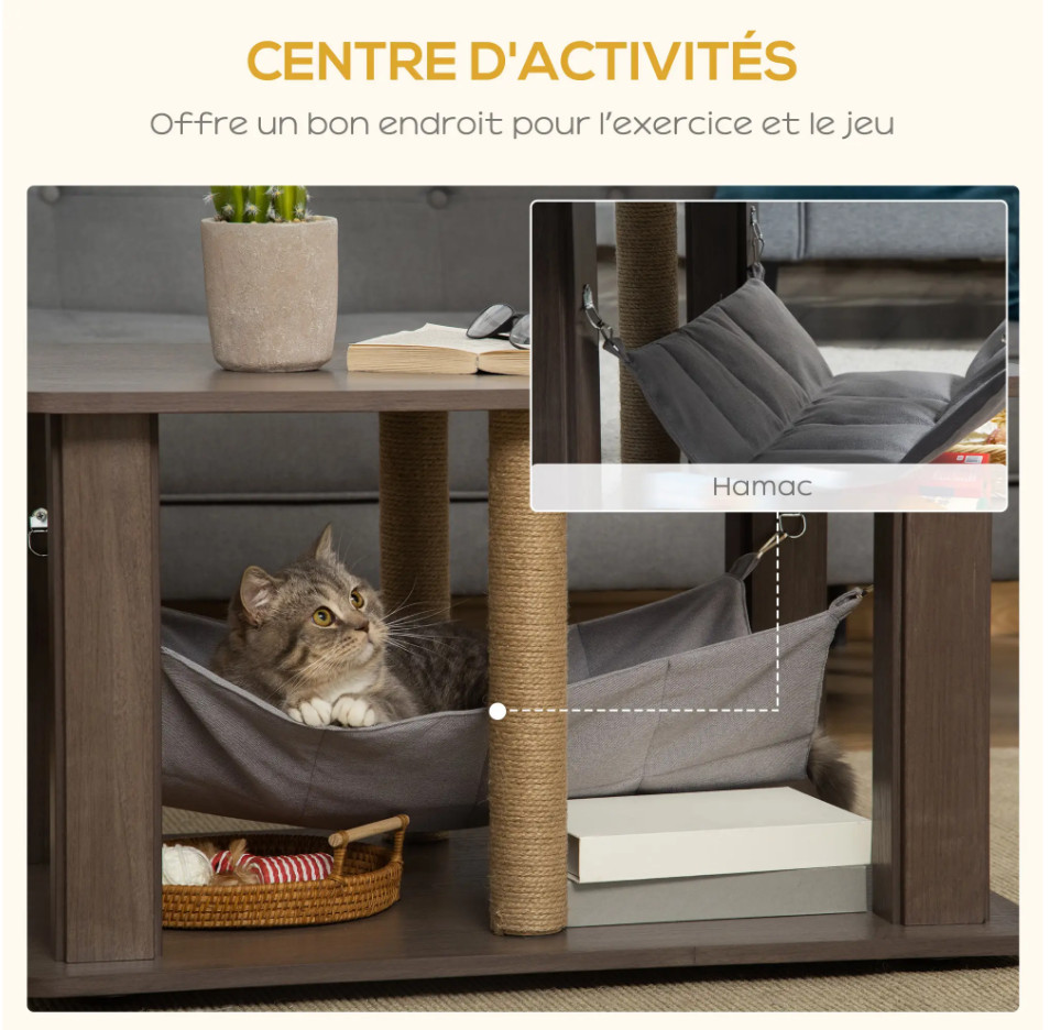Table pour chat meuble design bois avec hamac et griffoir intégré - 3