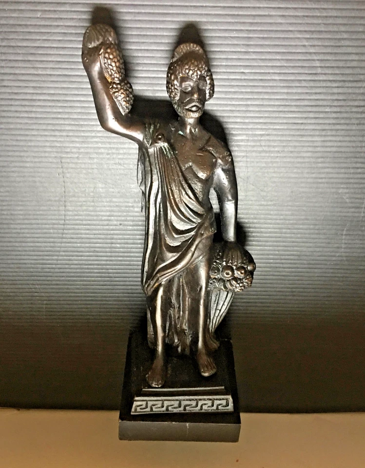 Estatua de bronce vintage de Dioniso dios griego del vino y la cosecha con uvas 10" H Foto 4 de 4