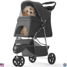 Deluxe 3-Wheel Pet Stroller for Small & Medium Dogs, Cats - Foldable Jogger