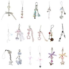 Butterfly Heart Bead Pendant Hangings Rope Phone Chain Strap Keychain Accessory