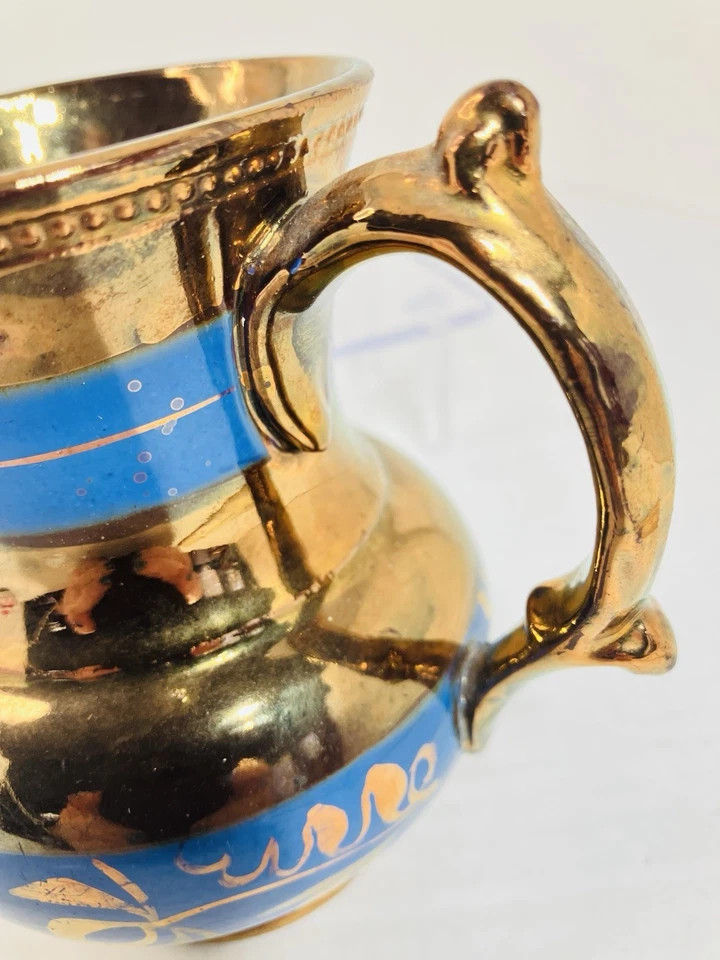 Antigua jarra de principios de 1800 color cobre brillo azul bandas brillo decoración 4,5 Foto 4 de 4