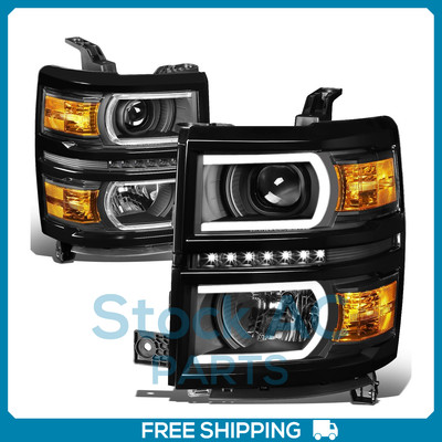 Headlights LED Drl+U-Strip Projector Lamps Black/Amber for 2014-2015 Silverado