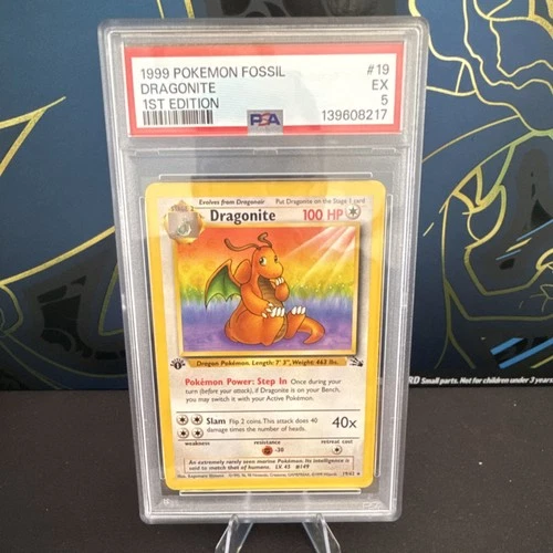 Pokémon Dragonite 19/62 Fossil 1st Edition Rare 100 HP English PSA 5