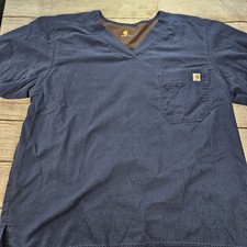 Carhartt Men  s Ripstop Front Pocket V-Neck Scrub Top Size Large Navy Blue