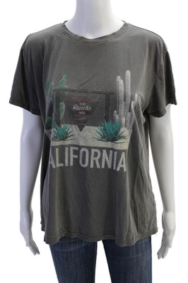 Mumu Mellow Women Basic T-Shirt Dark Gray Graphic Crew Neck Cotton Blend Size M