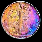 Walking Liberty Half Dollar 1945-S AU 90% Silver Monster Rainbow Toning