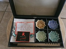 Andrea by Sadek Chopsticks Sculpted Lotus Flower Sushi Set Earthenware