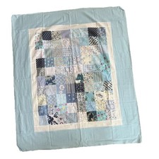 Homemade Baby Boy Quilt Topper Vintage Fabric Multi Color 42x48inch