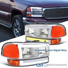 Fits 1999-2006 Sierra 1500 Pickup Yukon LED Bar Headlights+LED Bumper Sequential