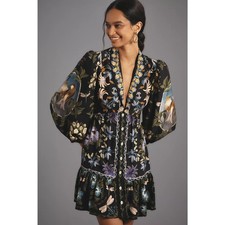 NWT Farm Rio Black Winter Garden Mini Dress Small Boho Fall Contemporary