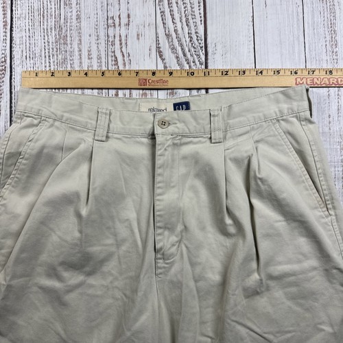 Y2K GAP RELAXED MEN'S SHORTS SIZE 33 TAN CHINO PLEATED 2000 - Picture 10 of 17
