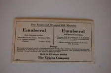 Vintage Upjohn Company Mineral Oil Therapy Advertising / Blotter Card