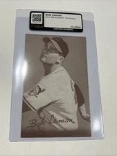 1947-66 EXHIBITS BASEBALL CARD BOB LEMON NO GLOVE CERTIFIED AUTHENTIC MBA VGEX+