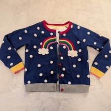 Hanna Andersson Blue rainbow cardigan sweater Cotton Red Buttons Size 8 130cm