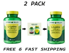 (Pack of 2) Spring Valley L-Lysine Dietary Supplements, 1000 mg, 100 Count