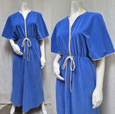 Vintage VANITY FAIR Electric Blue Velour Zip Front Robe Caftan Housecoat - S/M