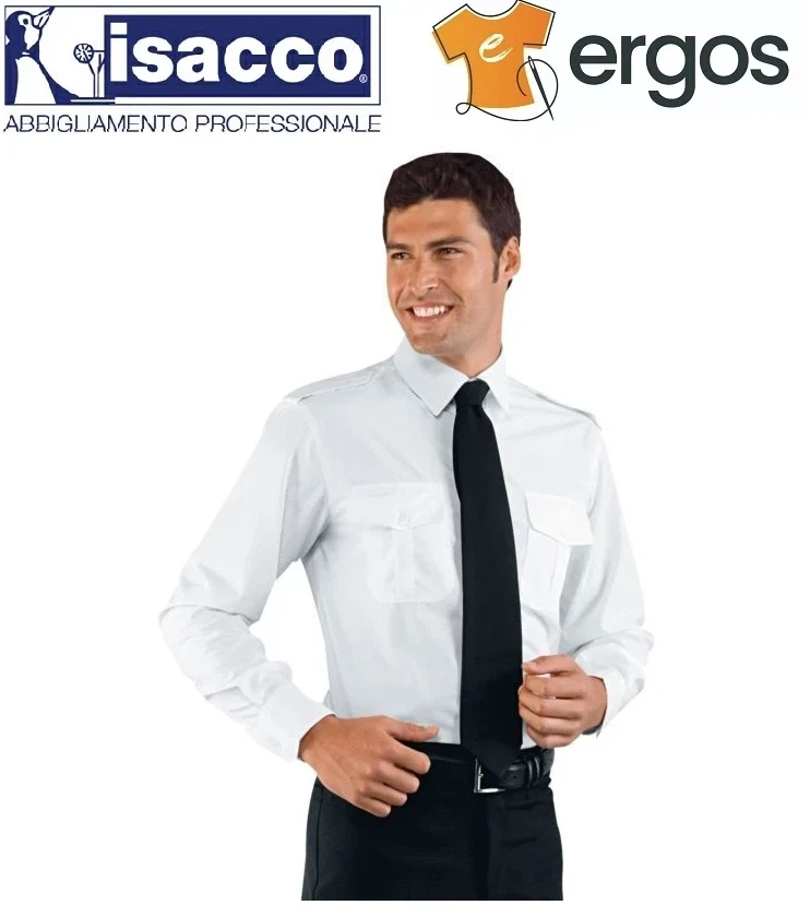 Camicia Pilota Isacco Bianco Manica Lunga - Cotone E Poliestere - Taglia Unica