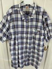 Dickies Men’s Shirt White Tan Blue 2XTL Cotton Blend Short Sleeve Button Shirt