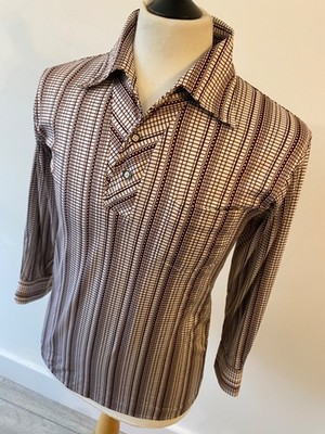 RENOWN RARE Herren ORIGINAL 70er JAHRE JAPANISCHES POP OVER DOLCHKRAGEN BRAUN HEMD 38''
