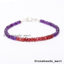 925 Sterling Silver Mozambique Garnet+Amethyst Rondelle Gemstone Bracelet 7
