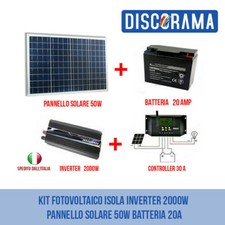 Kit Fotovoltaico Isola Inverter 2000W Pannello Solare 50W Batteria 20A - Miniatura 1