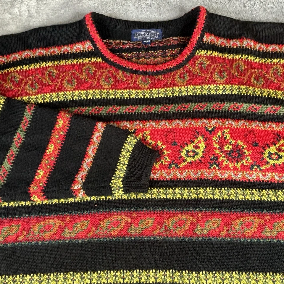 Suéter De Colección Lands End Para Mujer L/XL 100% Lana Negro Rojo Cuello Redondo Hong Kong Foto 2 de 4