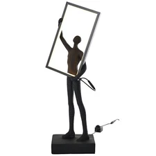 Deco 79 Resin People Room Table Lamp Concaved Accent Lamp with Rectangular Fr...