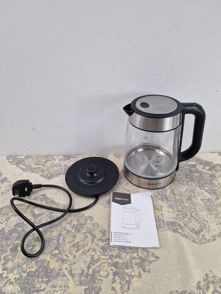 Amazon Basics Electric Glass Kettle,1.7Liter, Black, Silver eBay