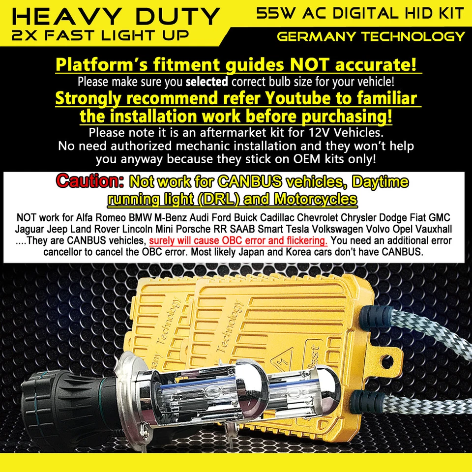 Heavy Duty 55W H4 9003 6000K Bi Xenon Dual Beams AC HID Xenon Kit 12V Headlights - Image 2 of 4
