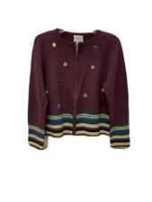 Christopher  Banks Hand Embroidered Zip Front Purple Cardigan Sweater SZ Large