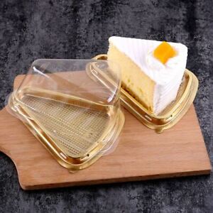 Clear Lid Black Gold Base PET Holder Pie Cake Tart Slice Wedge Boxes Containers