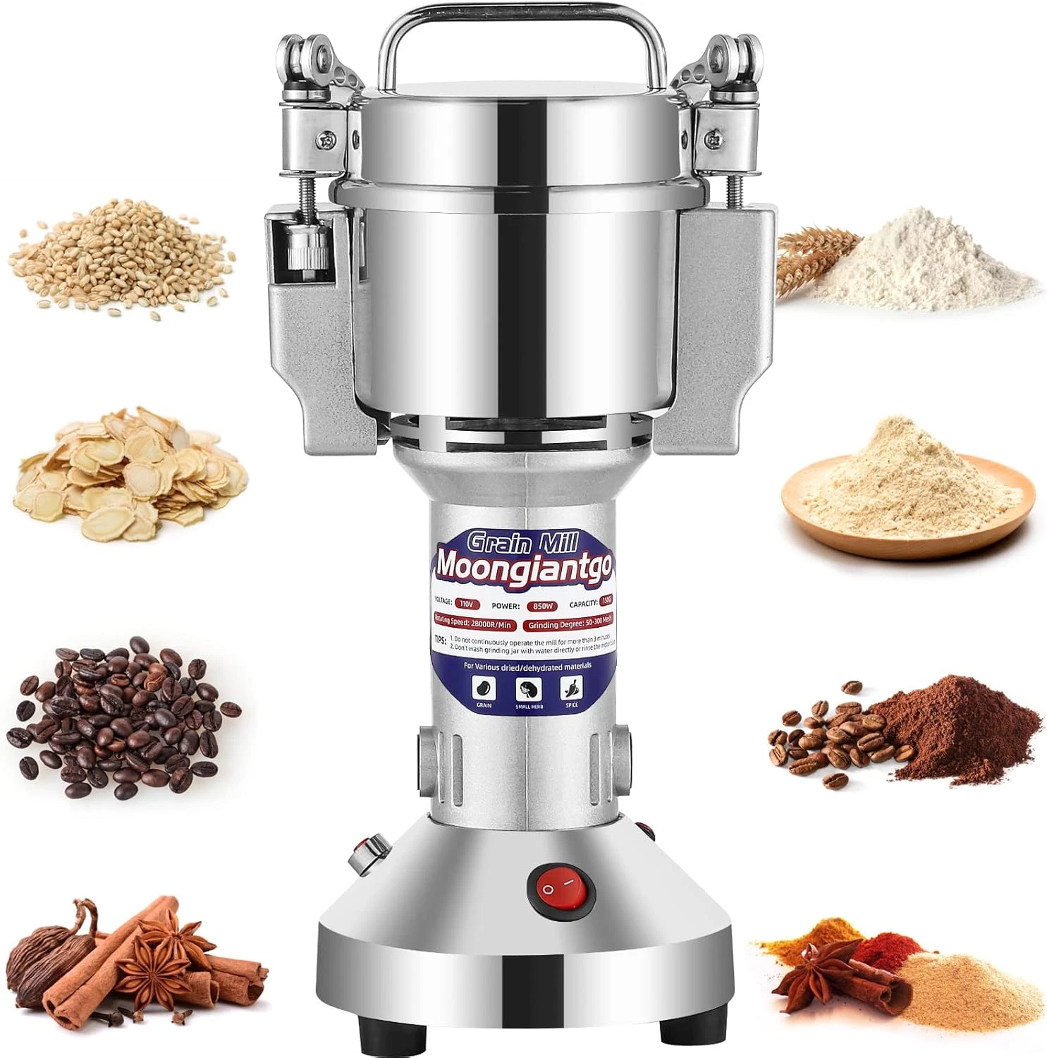 Electric Grain Mill Grinder 150G - 850W Stainless Steel Spice Pulverizer