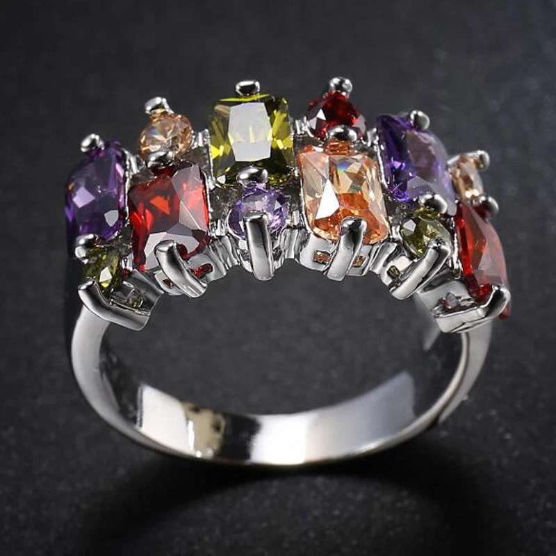 Anillo Arco Iris Místico Morganita Peridoto Amatista Granate Gema Plata Mujer Talla 6-10 Foto 4 de 4