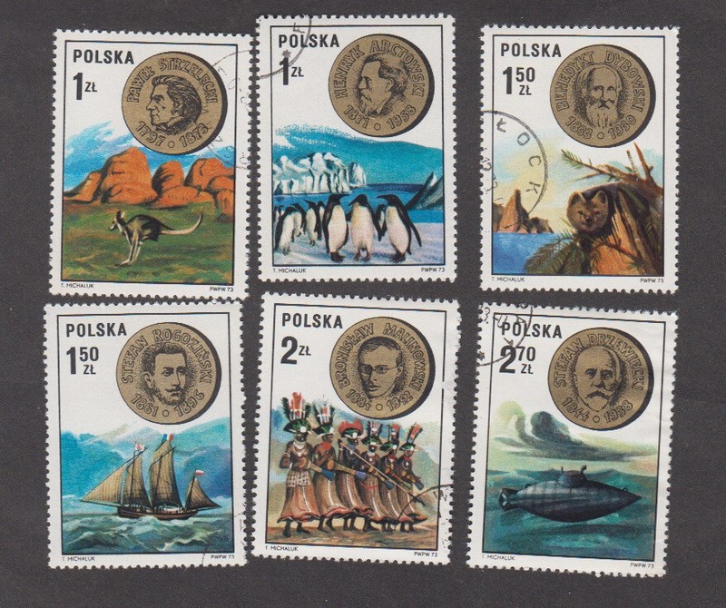 Poland 1973. Scientists. Strzelecki, Arctowski, Dybowski, Rogozinski, Malinowski