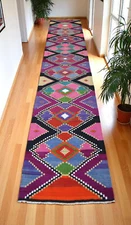 Turkish Rug Extra Long Runner, Vintage Rug, Handmade Wool Kilim Rug 2'7" x 14'4"