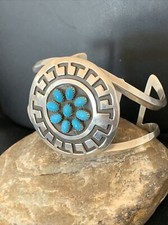 Mens Blue Kingman Turquoise Cluster Navajo Sterling Silver Cuff Bracelet 1652