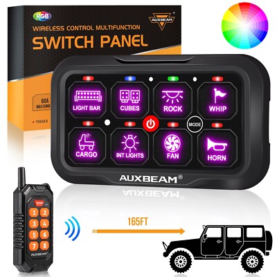 AUXBEAM RGB 8 Car/Marine Lights Gang Switch Panel with Remote Control 433 Set US