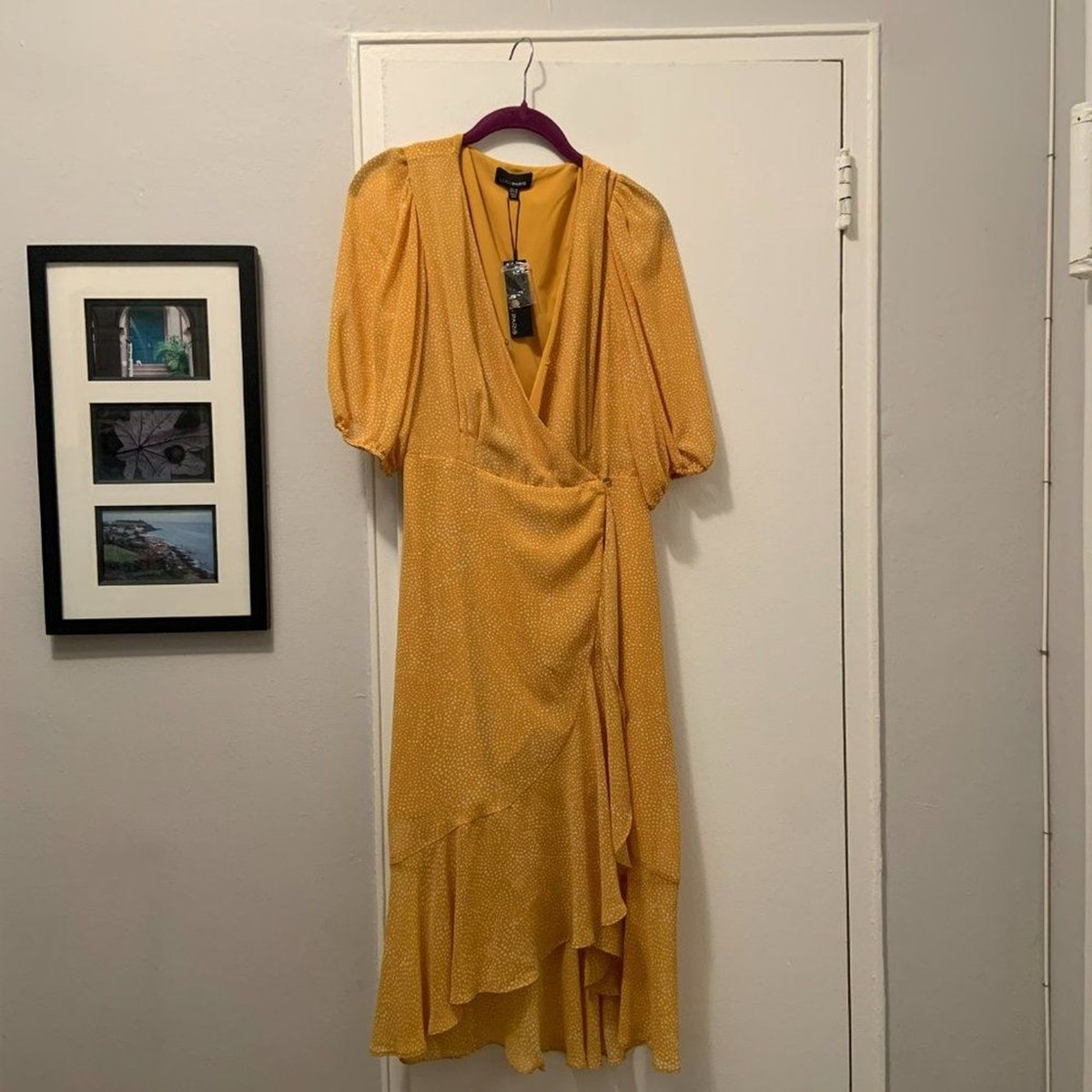 Lucy Paris Yellow and White Wrap Dress Ruffled Bottom Medium Lucy Paris Yellow and White Wrap Dress Ruffled Bottom Medium