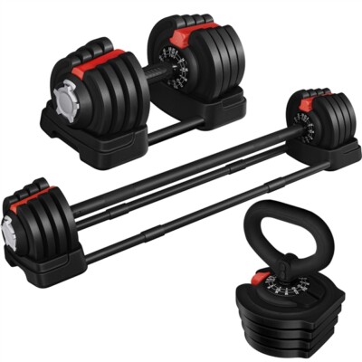 3-In-1 Quick-Adjust Dumbbell Weight Set Dumbbell/Kettlebell/Barbell Set 3-40 lbs