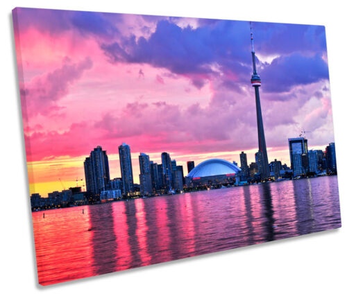 Toronto Skyline City Sunset Canada Picture SINGLE CANVAS WALL ART Print - Photo 1/1