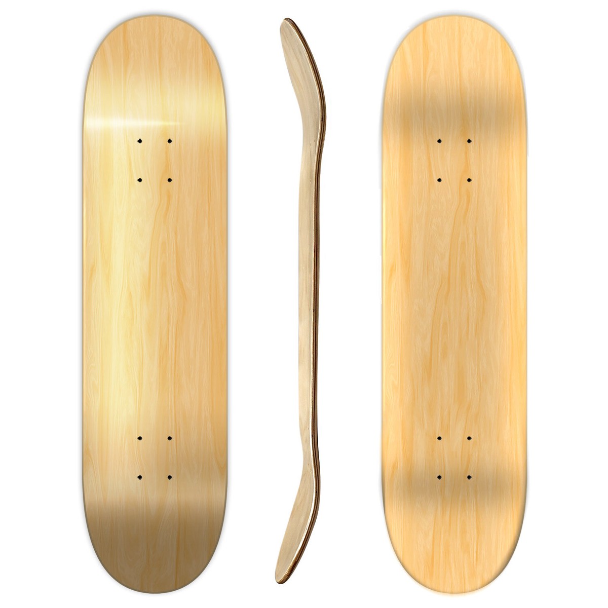 Pro Natural Blank Skateboard Deck: 7.5, 7.75, 8.0, 8.25 or