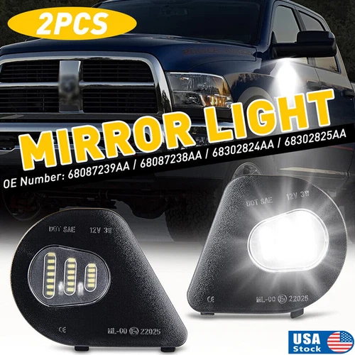 2PCS LED Side Mirror Puddle Lights For Dodge Ram 2010-2019 1500 2500 3500 4500