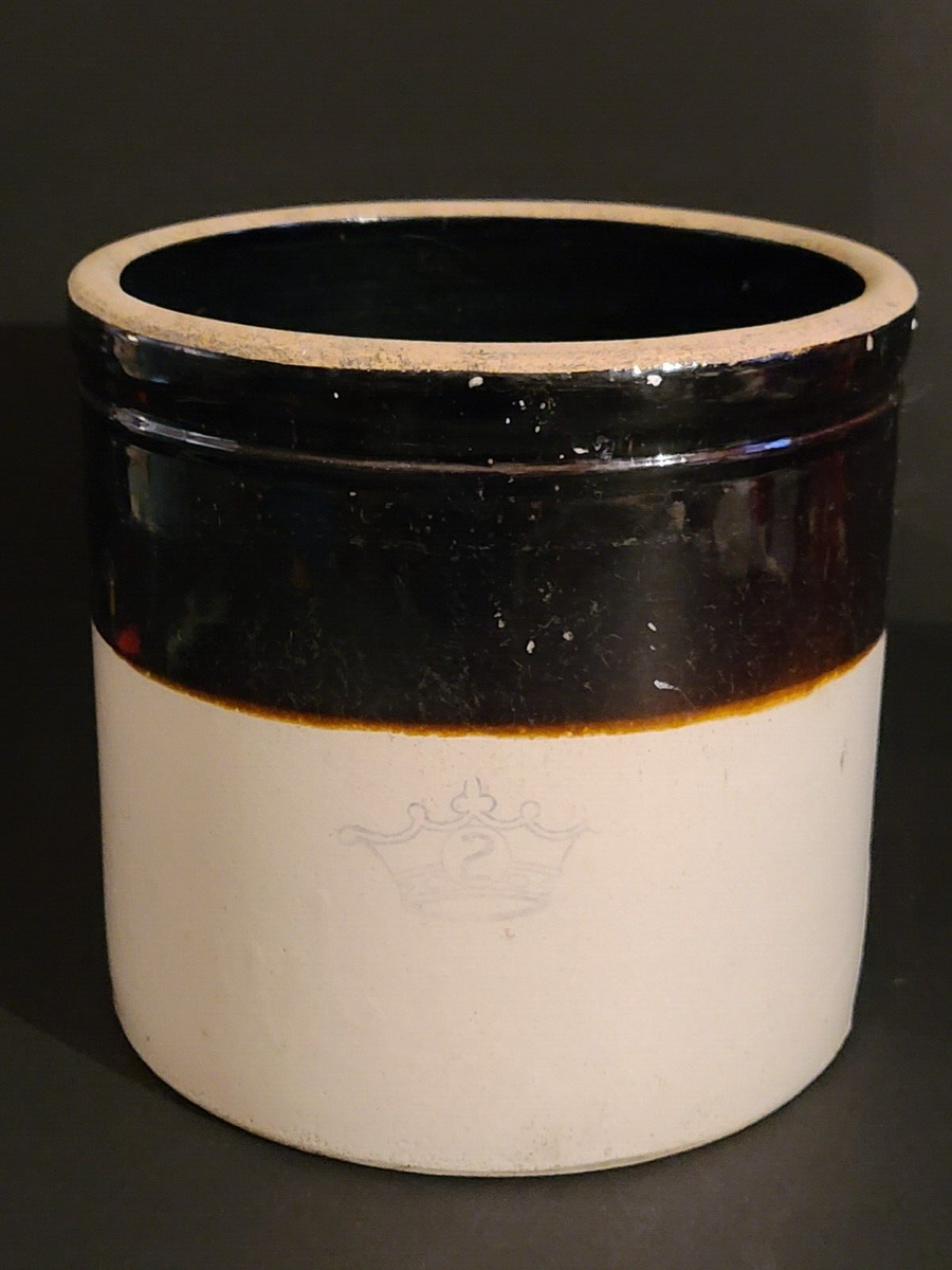 Antique CROCK~2 tone Robinson Ransbottom Blue Crown Stoneware~2